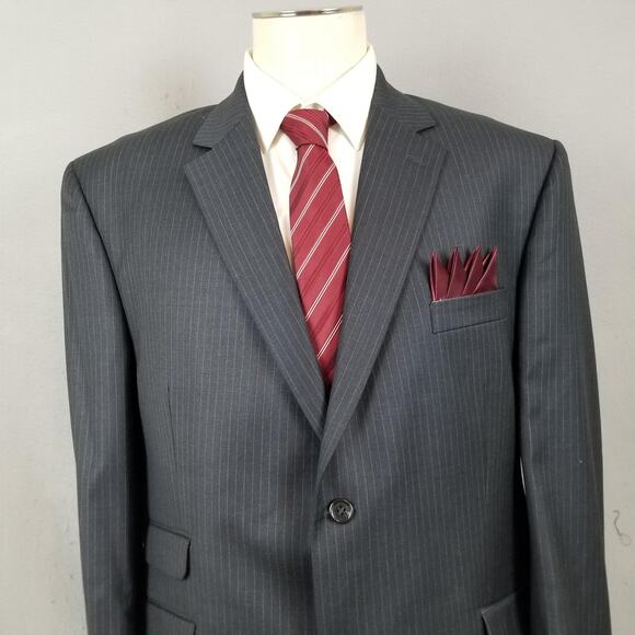 Joseph Abboud Blazer Mens 46S Charcoal Wool Pinstripe Two Button Notch Jacket - Picture 2 of 16